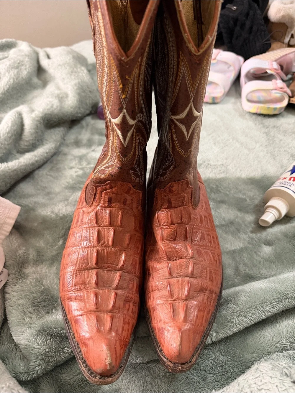 Brown Crocodile-Print Western Boots - Men